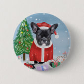 Französischer Bulldog im Schnee mit Weihnachtsgesc Button (Vorderseite)