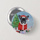 Französischer Bulldog im Schnee mit Weihnachtsgesc Button (Vorne & Hinten)