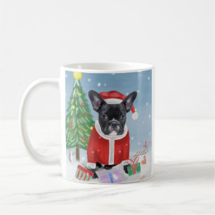 Französischer Bulldog im Schnee mit Weihnachtsgesc Kaffeetasse