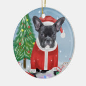 Französischer Bulldog im Schnee mit Weihnachtsgesc Keramik Ornament (Links)