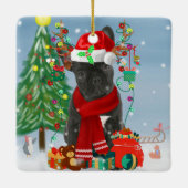 Französischer Bulldog im Schnee mit Weihnachtsgesc Keramikornament (Rückseite)
