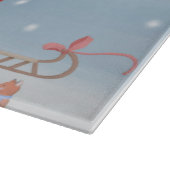 Französischer Bulldog im Schnee mit Weihnachtsgesc Schneidebrett (Ecke)