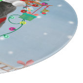 Französischer Bulldog im Schnee mit Weihnachtsgesc Schneidebrett (Ecke)