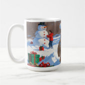 Französischer Bulldog im Schnee mit Weihnachtsmütz Kaffeetasse (Links)