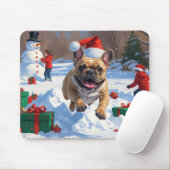 Französischer Bulldog im Schnee mit Weihnachtsmütz Mousepad (Mit Mouse)