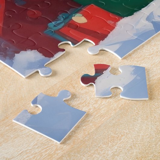 Französischer Bulldog im Schnee mit Weihnachtsmütz Puzzle (Seite)