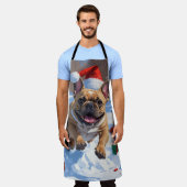 Französischer Bulldog im Schnee mit Weihnachtsmütz Schürze (Getragen)