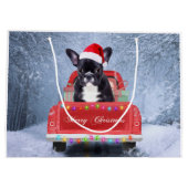 Französischer Bulldog im Schnee sitzend im Weihnac Große Geschenktüte (Rückseite)