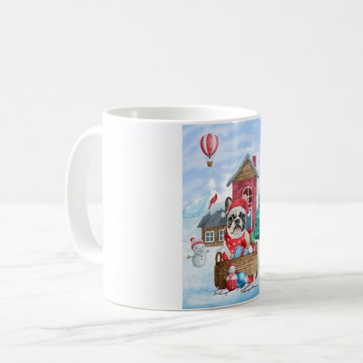 Französischer Bulldog im Schnee Weihnachts-Hundeha Kaffeetasse (Vorderseite Links)