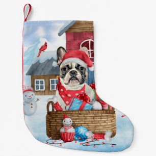 Französischer Bulldog im Schnee Weihnachts-Hundeha Kleiner Weihnachtsstrumpf