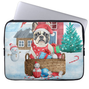 Französischer Bulldog im Schnee Weihnachts-Hundeha Laptopschutzhülle