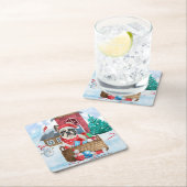 Französischer Bulldog im Schnee Weihnachts-Hundeha Rechteckiger Pappuntersetzer (Vor Ort)