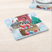 Französischer Bulldog im Schnee Weihnachts-Hundeha Rechteckiger Pappuntersetzer (angewinkelt)