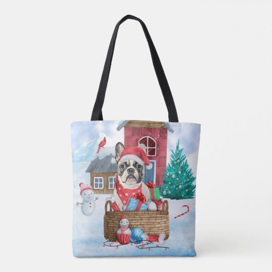 Französischer Bulldog im Schnee Weihnachts-Hundeha Tasche (Rückseite)