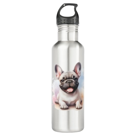 Französischer Bulldog in Aquarellen Edelstahlflasche (Vorderseite)