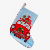 Französischer Bulldog in Auto mit dem Weihnachtsma Kleiner Weihnachtsstrumpf (Vorderansicht (hängend))