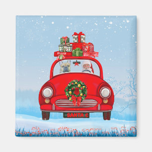 Französischer Bulldog in Auto mit dem Weihnachtsma Magnet