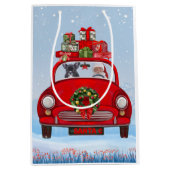 Französischer Bulldog in Auto mit dem Weihnachtsma Mittlere Geschenktüte (Vorderseite)