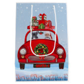 Französischer Bulldog in Auto mit dem Weihnachtsma Mittlere Geschenktüte (Rückseite)