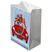Französischer Bulldog in Auto mit dem Weihnachtsma Mittlere Geschenktüte (Rückseite Schrägansicht)