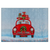 Französischer Bulldog in Auto mit dem Weihnachtsma Schneidebrett (Vorderseite)