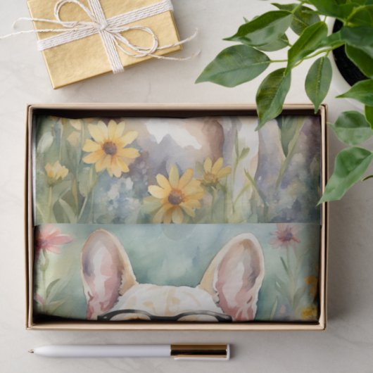 Französischer Bulldog in Blume Decoupage Seidenpapier (Geschenk)