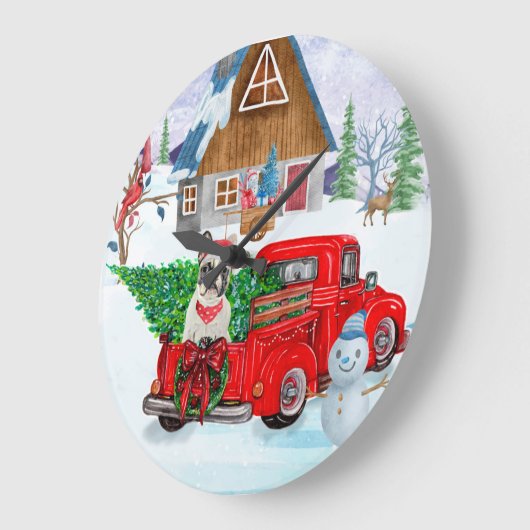 Französischer Bulldog in Christmas Delivery LKW Sc Große Wanduhr (Winkel)