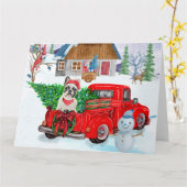 Französischer Bulldog in Christmas Delivery LKW Sc Karte (Gelbe Blume)