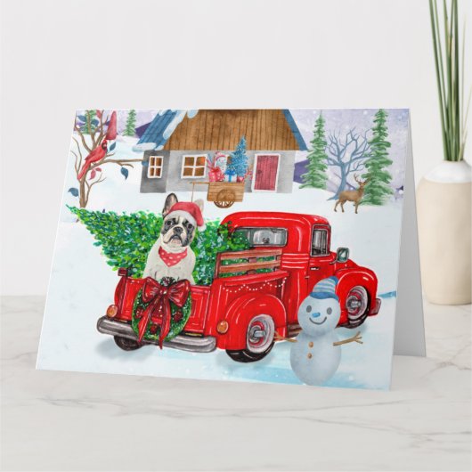 Französischer Bulldog in Christmas Delivery LKW Sc Karte (Vorderseite)