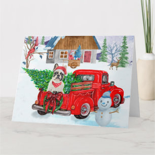 Französischer Bulldog in Christmas Delivery LKW Sc Karte