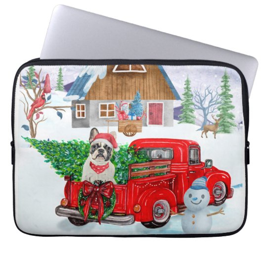Französischer Bulldog in Christmas Delivery LKW Sc Laptopschutzhülle (Vorderseite)