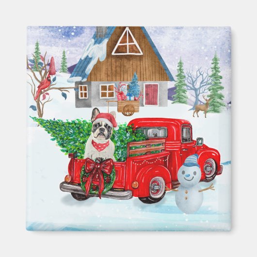 Französischer Bulldog in Christmas Delivery LKW Sc Magnet (Vorne)