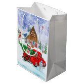 Französischer Bulldog in Christmas Delivery LKW Sc Mittlere Geschenktüte (Rückseite Schrägansicht)