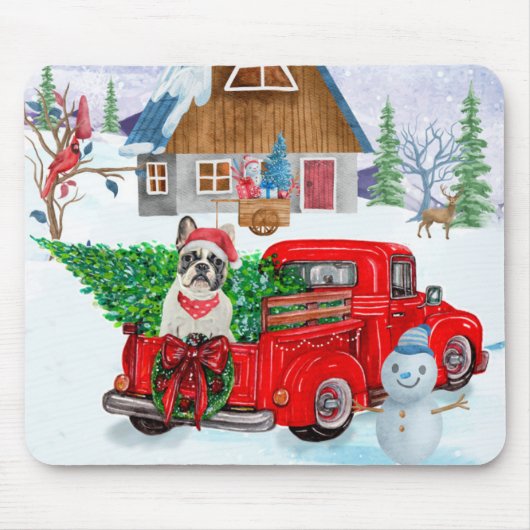 Französischer Bulldog in Christmas Delivery LKW Sc Mousepad (Vorne)