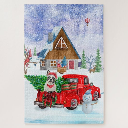 Französischer Bulldog in Christmas Delivery LKW Sc Puzzle (Vertikal)