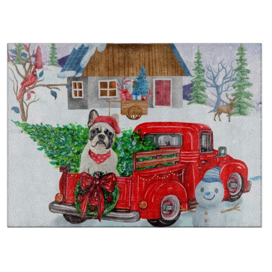 Französischer Bulldog in Christmas Delivery LKW Sc Schneidebrett (Vorderseite)