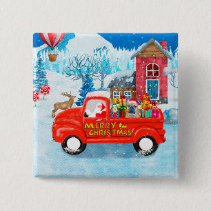 Französischer Bulldog in Christmas Delivery Truck Button