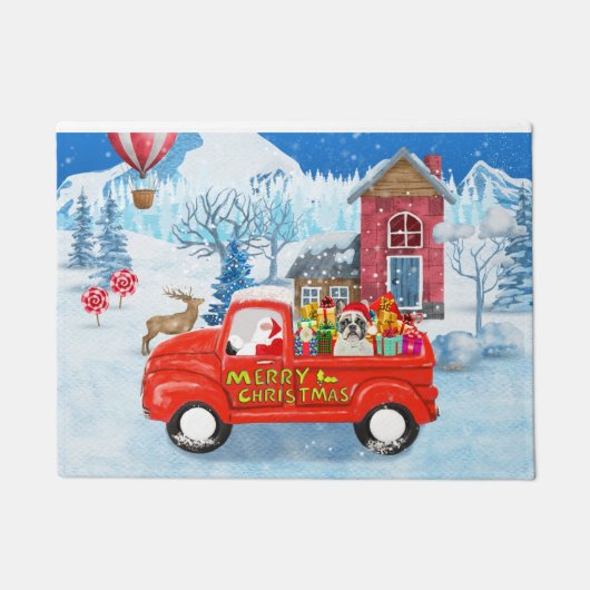 Französischer Bulldog in Christmas Delivery Truck  Fußmatte (Vorderseite)