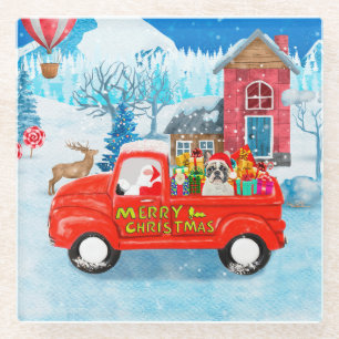 Französischer Bulldog in Christmas Delivery Truck  Glasuntersetzer