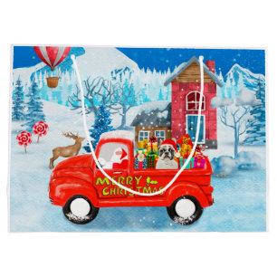 Französischer Bulldog in Christmas Delivery Truck  Große Geschenktüte