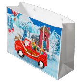 Französischer Bulldog in Christmas Delivery Truck Große Geschenktüte (Rückseite Schrägansicht)