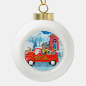 Französischer Bulldog in Christmas Delivery Truck Keramik Kugel-Ornament (Vorderseite)