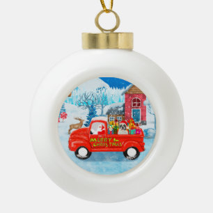 Französischer Bulldog in Christmas Delivery Truck Keramik Kugel-Ornament