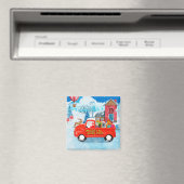 Französischer Bulldog in Christmas Delivery Truck  Magnet (In Situ (Geschirrspüler))