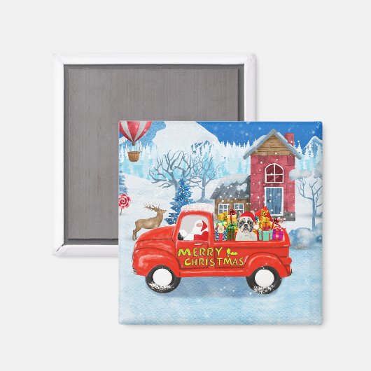 Französischer Bulldog in Christmas Delivery Truck Magnet (Vorderseite/Rückseite)