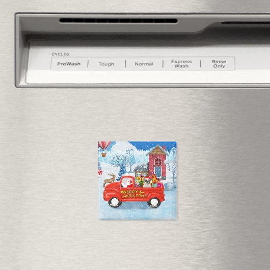 Französischer Bulldog in Christmas Delivery Truck Magnet (In Situ (Geschirrspüler))