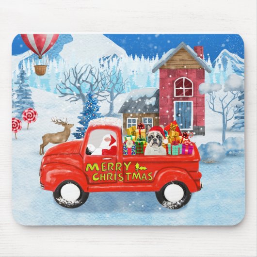 Französischer Bulldog in Christmas Delivery Truck Mousepad (Vorne)