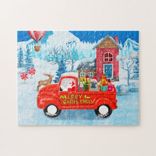 Französischer Bulldog in Christmas Delivery Truck Puzzle (Horizontal)