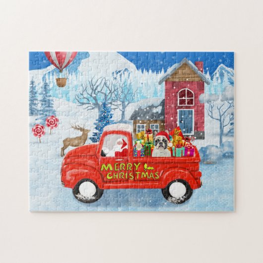 Französischer Bulldog in Christmas Delivery Truck Puzzle (Horizontal)