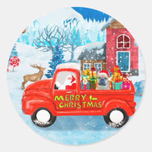Französischer Bulldog in Christmas Delivery Truck Runder Aufkleber